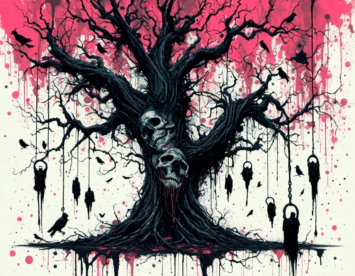 cursed tree with ghosts of hanged men