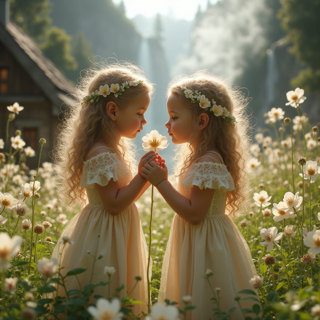 Enchanting Alpine Twins in Whimsical Bloom