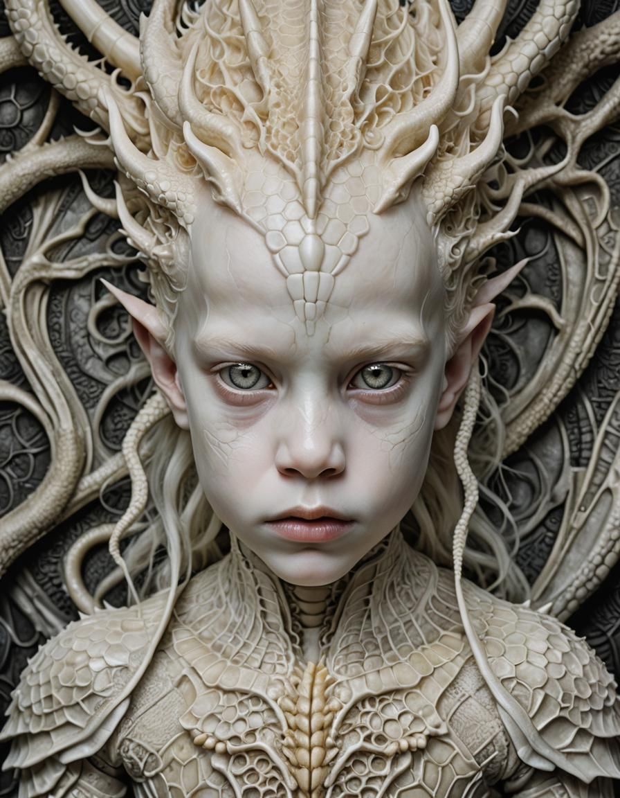 Fierce Albino Dragon Toddler Portrait in Psychedelic Style