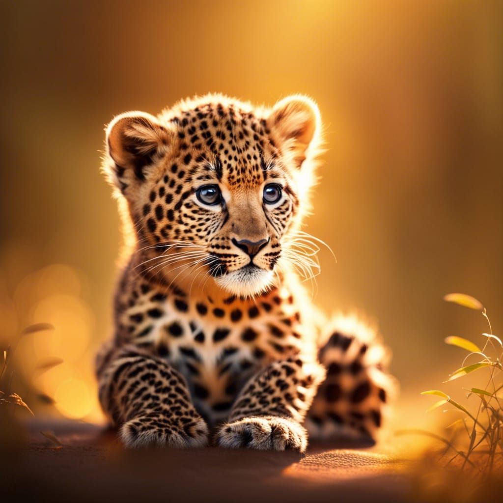 Adorable Leopard Cub Playing in Warm Light