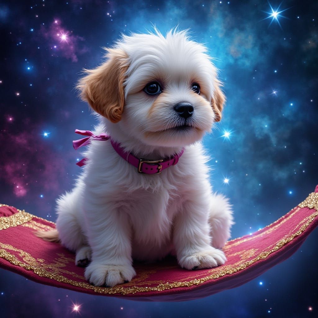 Stargazer Puppy on Magic Carpet in Wonderland
