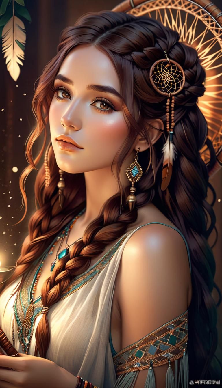 Dreamcatcher Portrait: Gypsy Girl in Fantasy Art Style