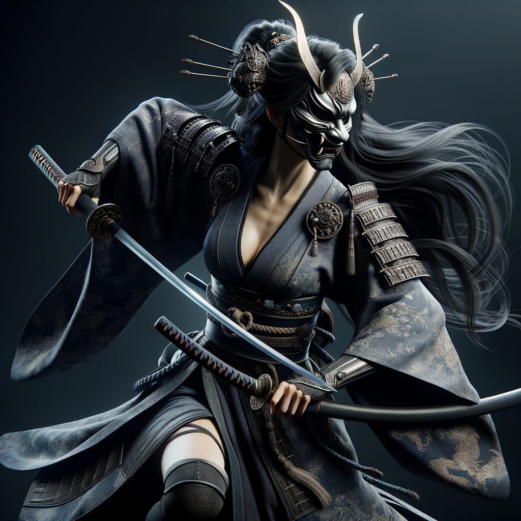 Majestic Female Samurai in Traditional Japanese Armor