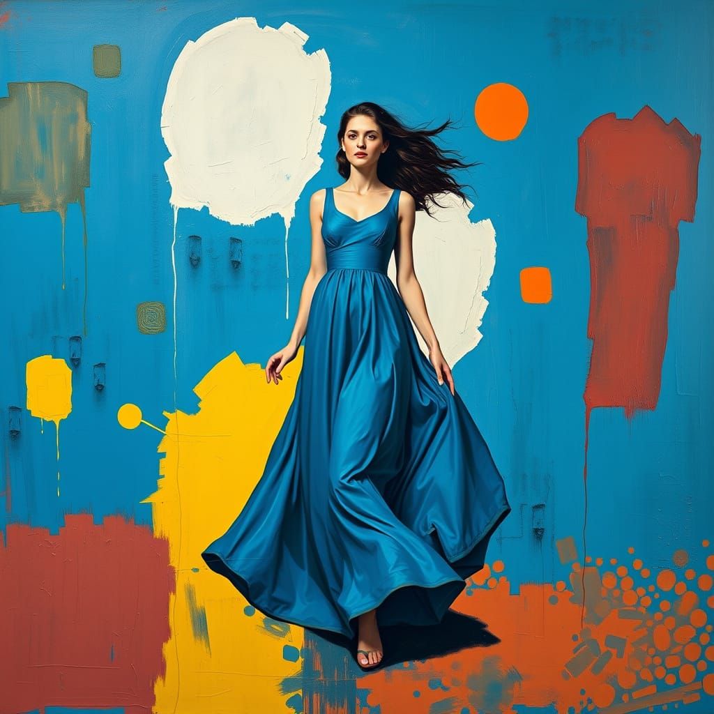 Various blues, abstract shapes, oil painting