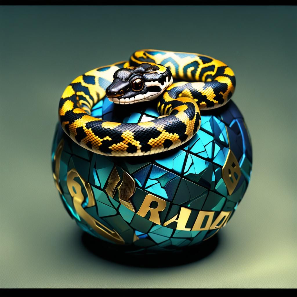 Robotic Titanium Ball Python with Gold Inlay