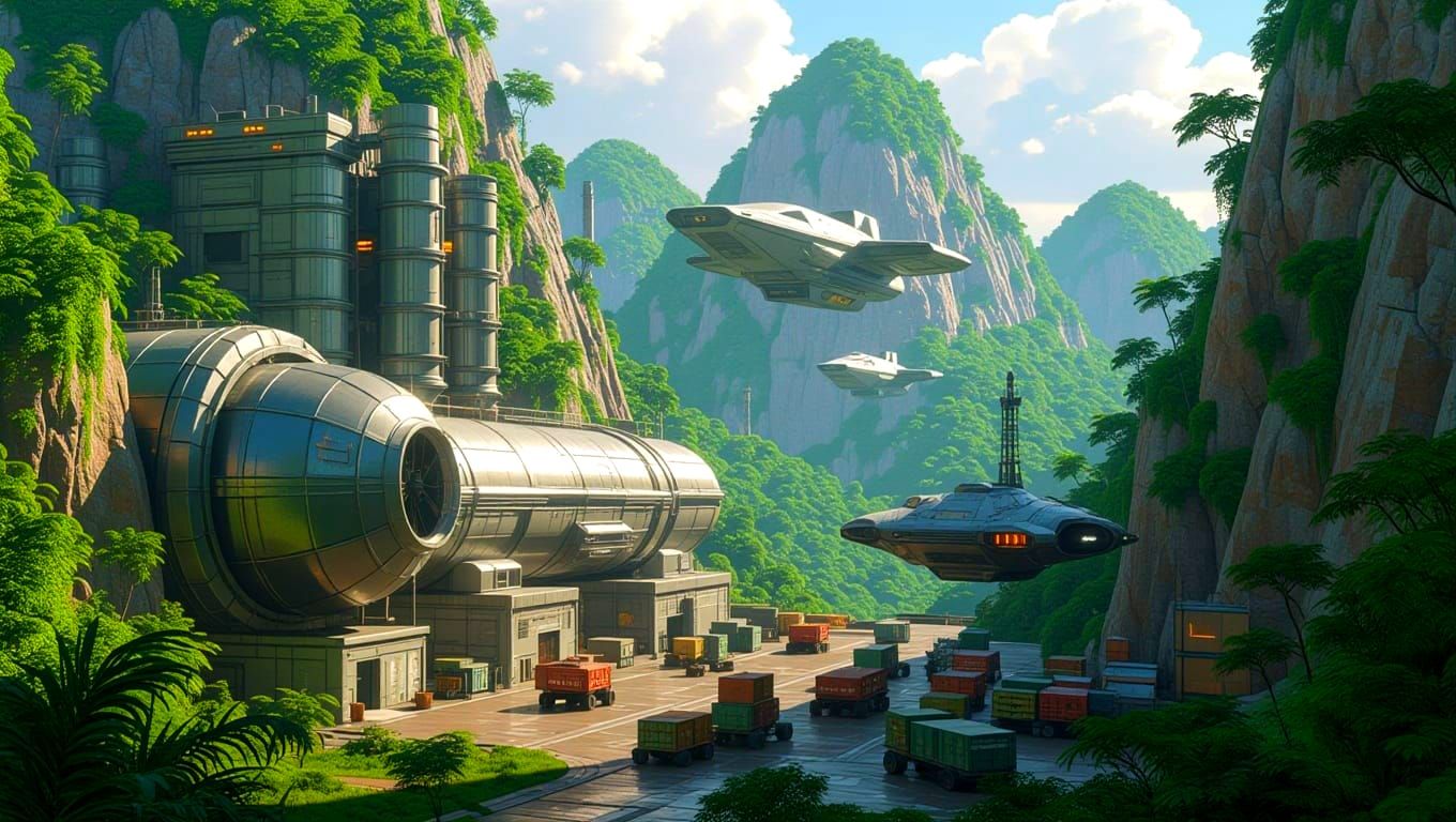 Lush Planetscape with Industrial Mining Operations