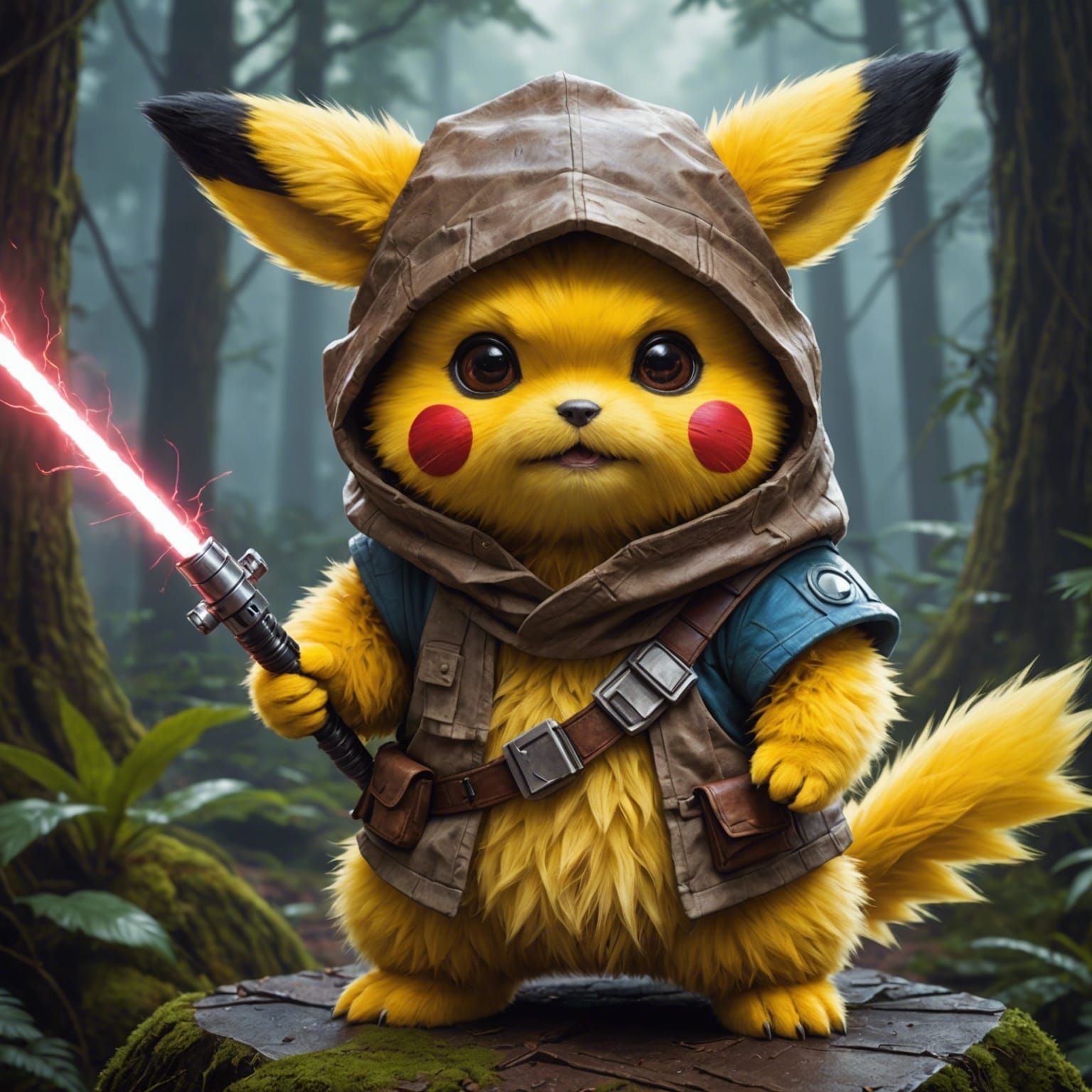 Pikachu as Star Wars Ewok with Lightning Attack