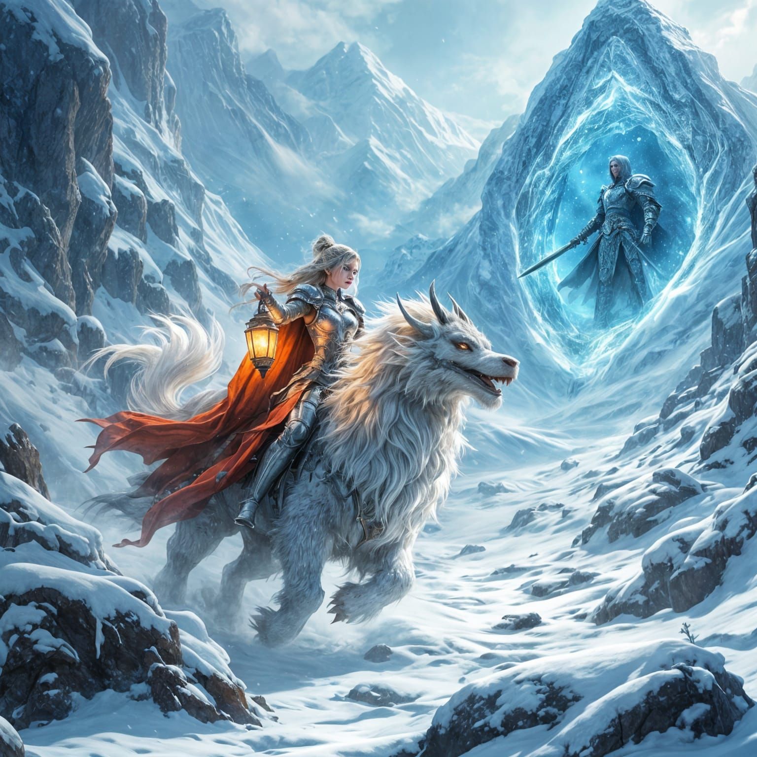 Ethereal Princess Warrior Rides Qilin Through Frozen Wastela...