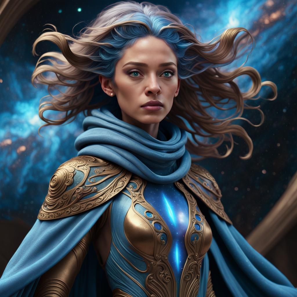 Nebula Cloak: Blue-Skinned Woman in Fantasy Art