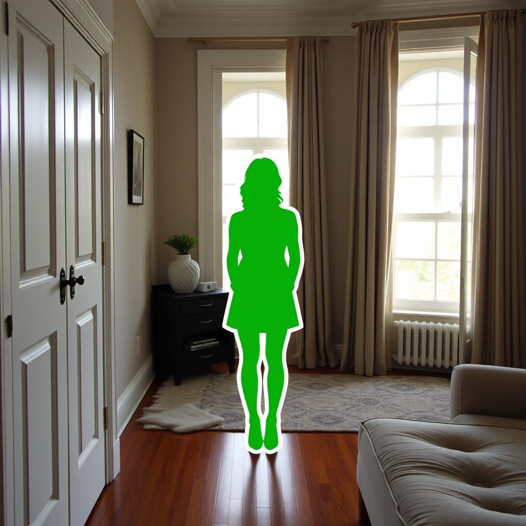 Room with Green Silhouette Where Woman Stood