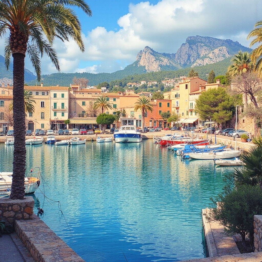 Serene Palma de Mallorca Harbor Scene in Impressionist Style
