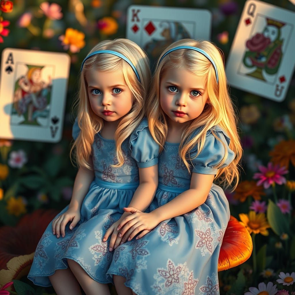 Whimsical Wonderland Twins in Vibrant Floral Dresses