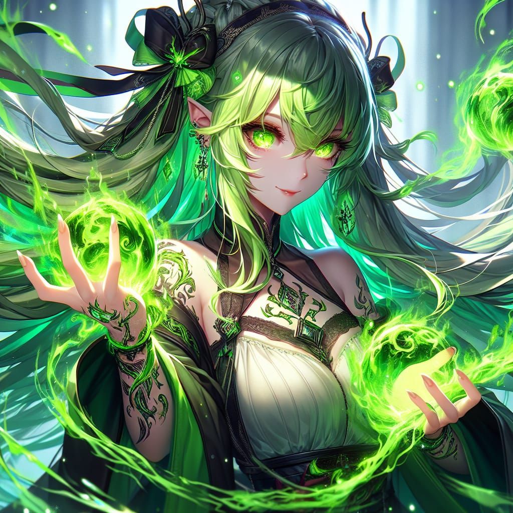 Anime Elementalist with Poison Tattoos in Matte Painting Sty...