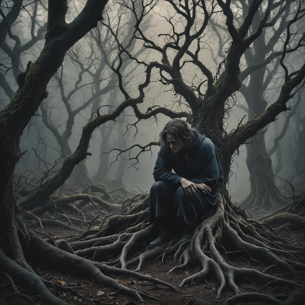 Ominous Dark Fantasy Figure in Mystical Forest
