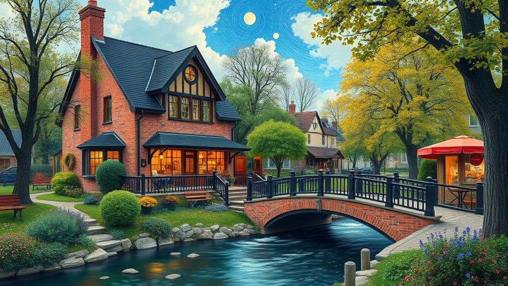 Charming Guesthouse Landscape in Van Gogh Style