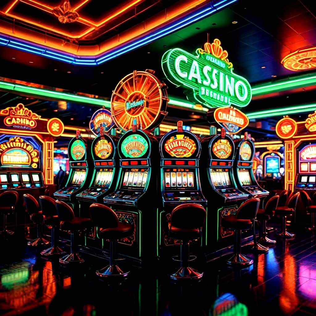 Neon Casino Riverboat Sign in Green and Orange