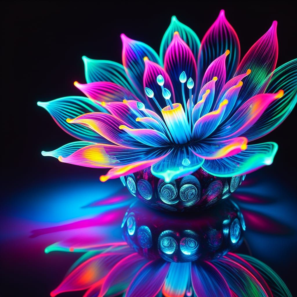 Luminescent Glass Flower in Neon Style