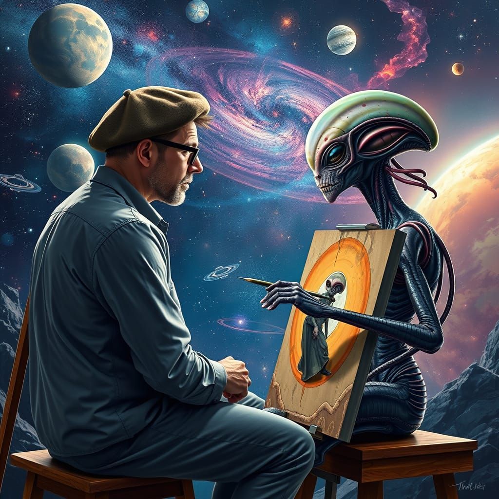 Artists Painting Each Other in Space