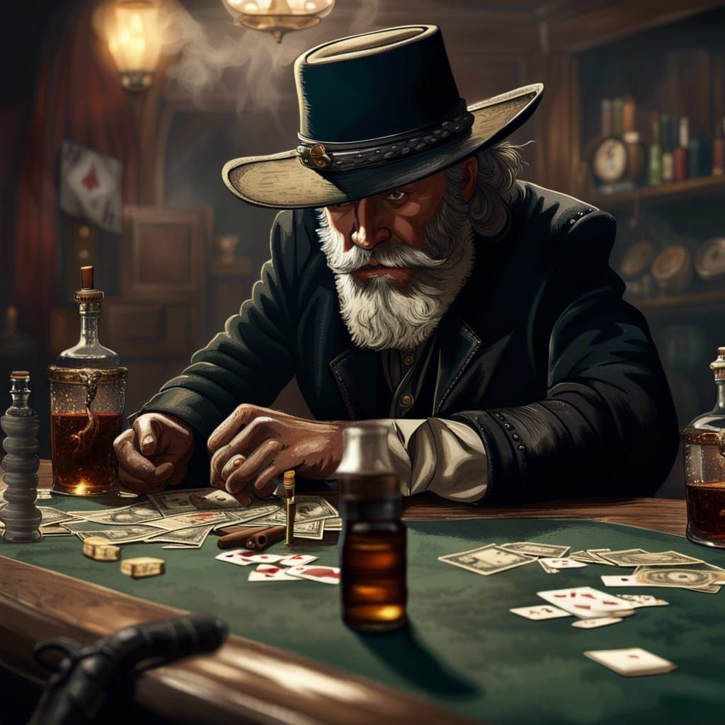 Wild West Saloon Poker Game in Hyperrealistic Style