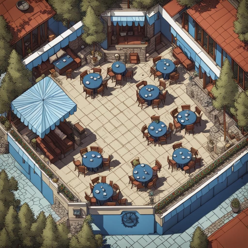 Top-Down RPG Battlemap: 1970s Romanian Restaurant