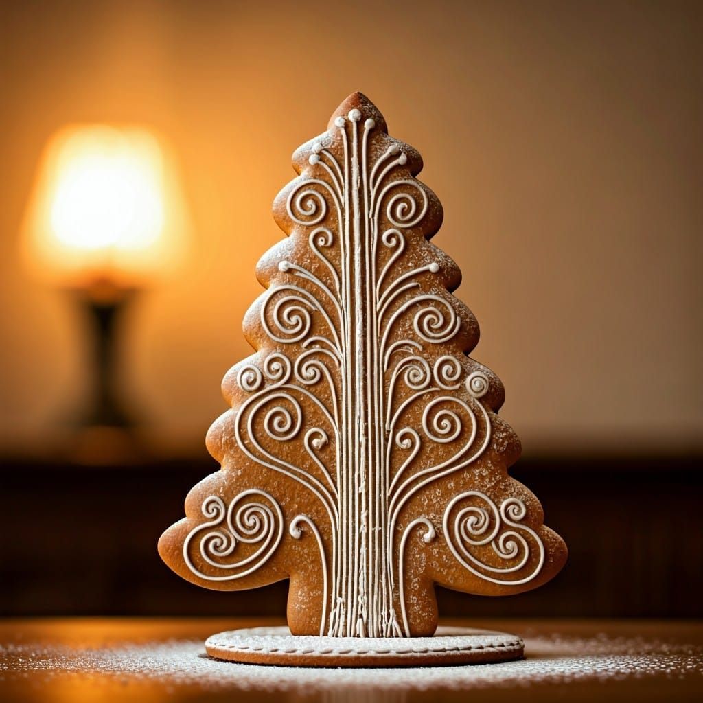 Art Deco Gingerbread Tree in Golden Light