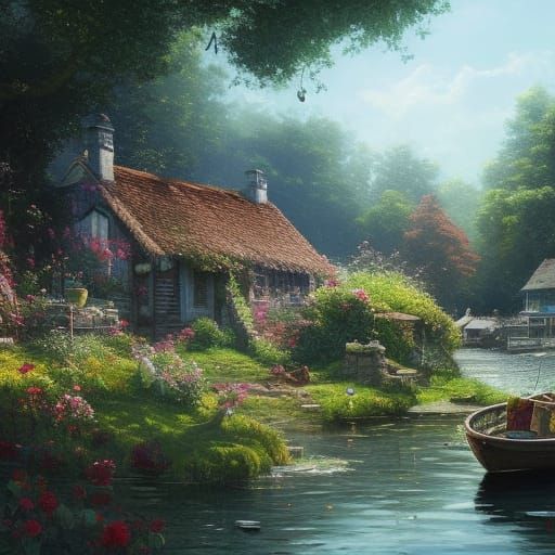 Cottagecore Village with Lush Flower Garden