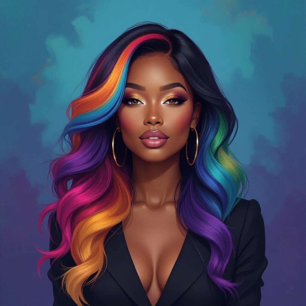 Black Woman with Rainbow Hair in Abstract Portrait