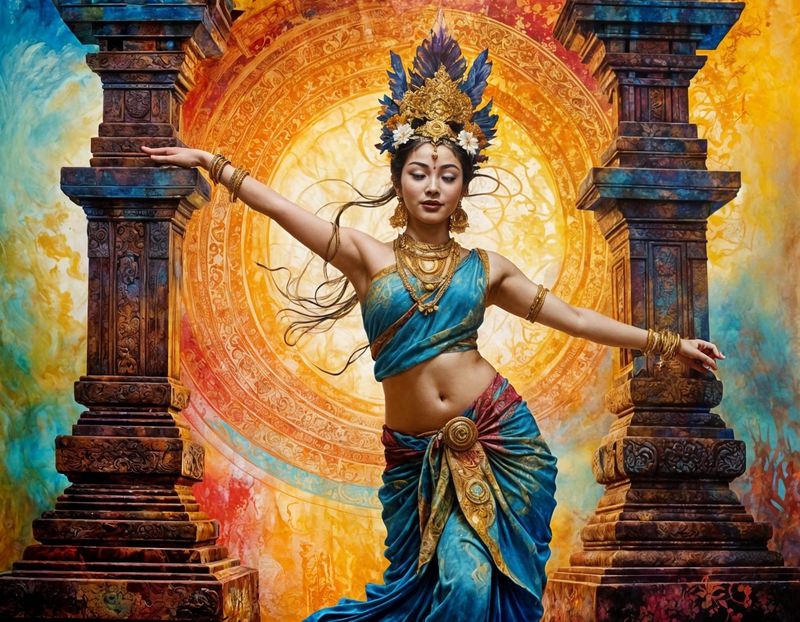Surreal Balinese Dancer in a Visceral Hindu Temple Scene
