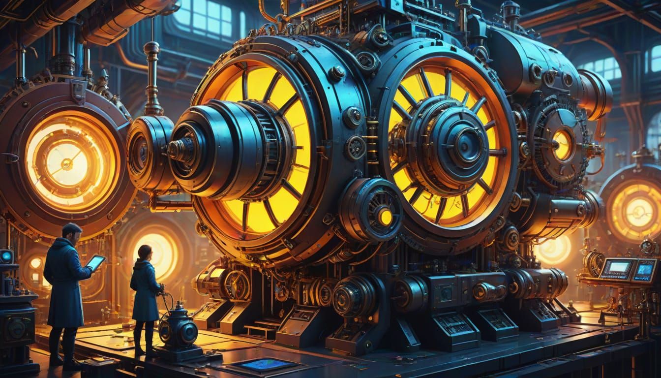 Steampunk Cybertronic Innovators in a Whimsical Laboratory