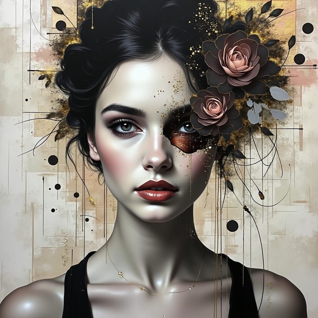 Geometric Woman in Dark Rose and Gold