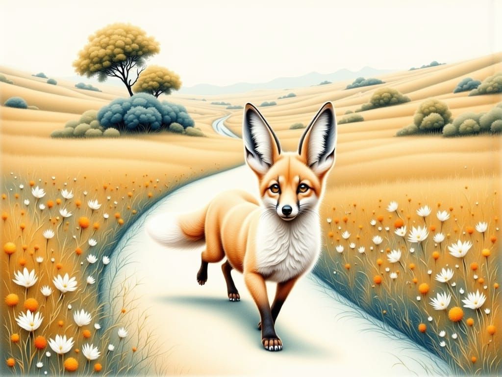 Pastel Watercolor Imaginary Animal on Country Road