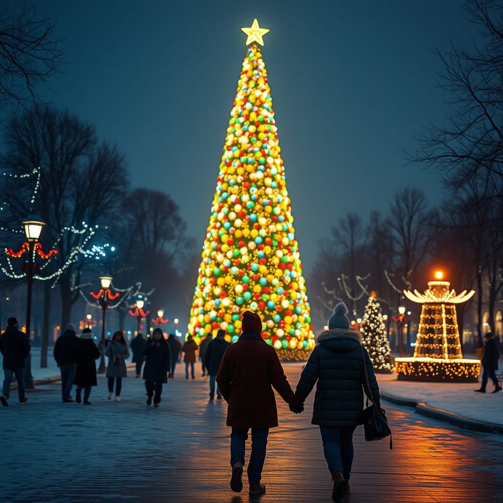 Surreal Christmas Scene in Vibrant Park Style