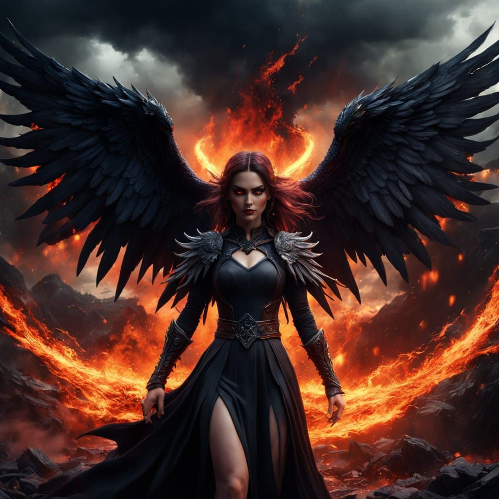 Lilith in Fiery Storm, Dark Fantasy Matte Painting