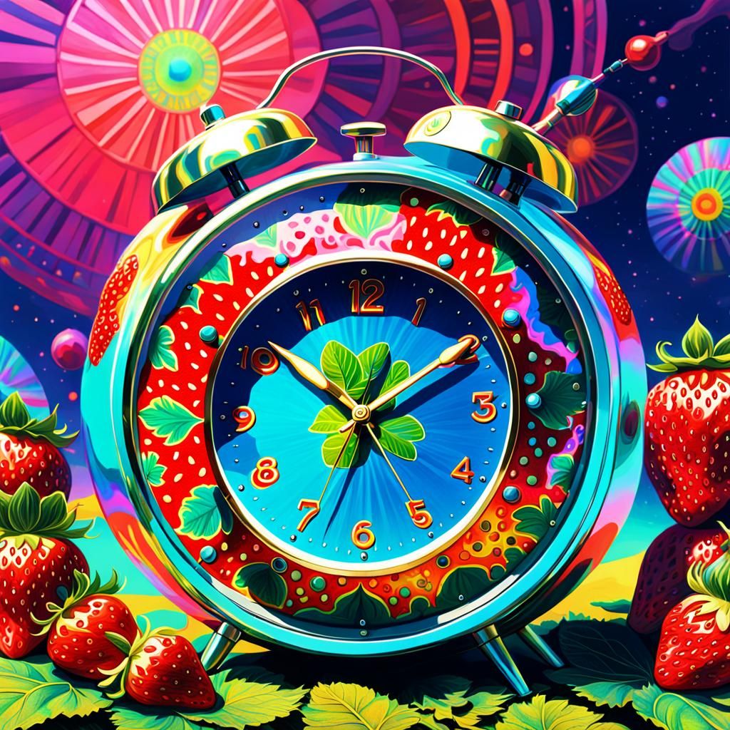 Psychedelic Strawberry Alarm Clock in Holographic Retro Art