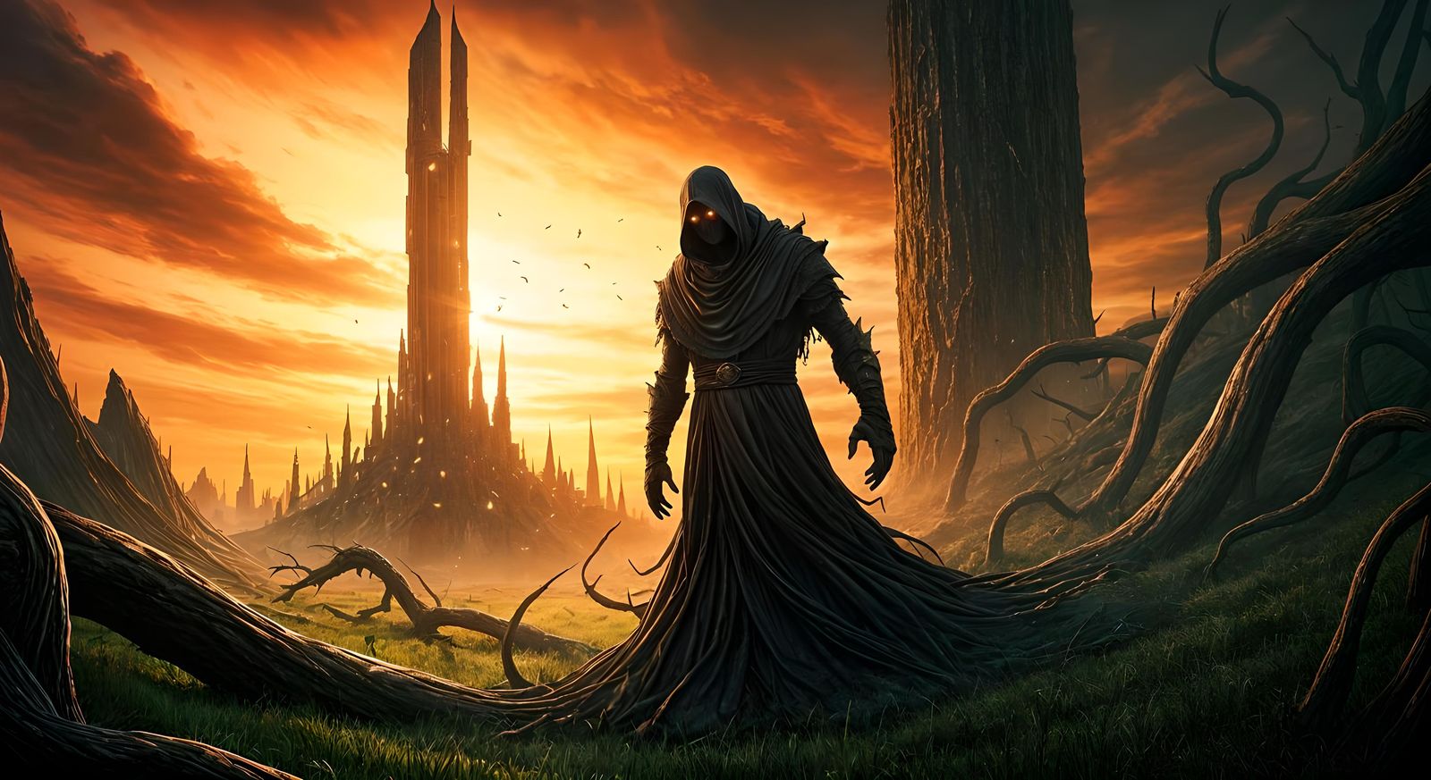 Fiery Shadow: Nazgul-like Monster in Fantasy Landscape