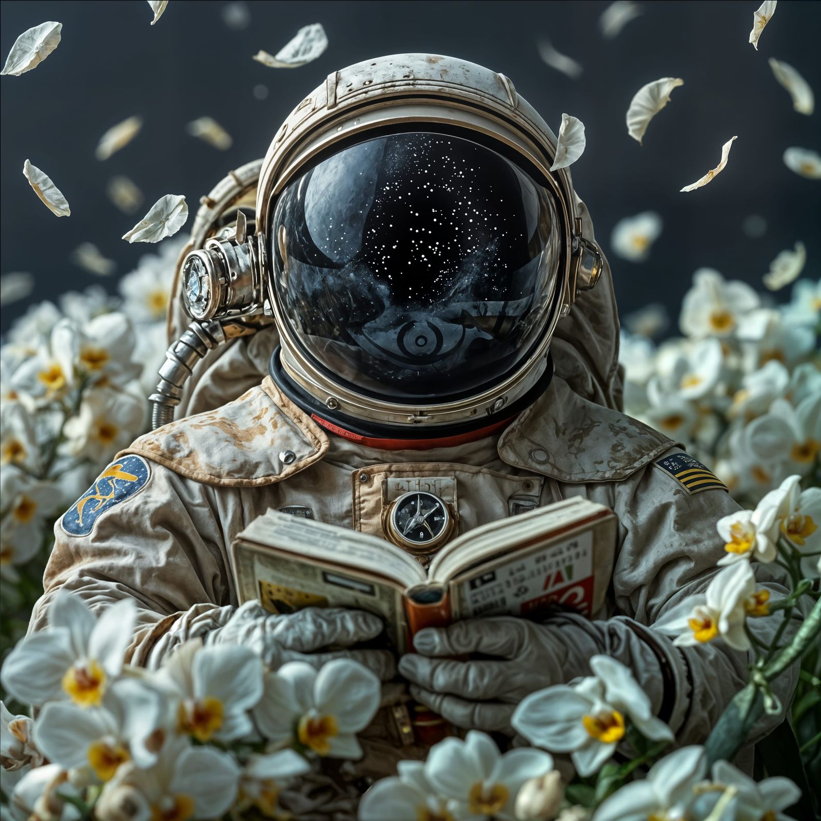 Astronaut in Vintage Spacesuit Amidst an Ethereal Field of O...