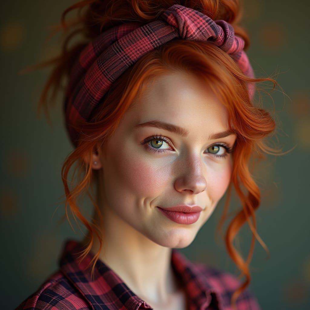 Redhead Portrait with Pink Head Wrap in Digital Matte Painti...