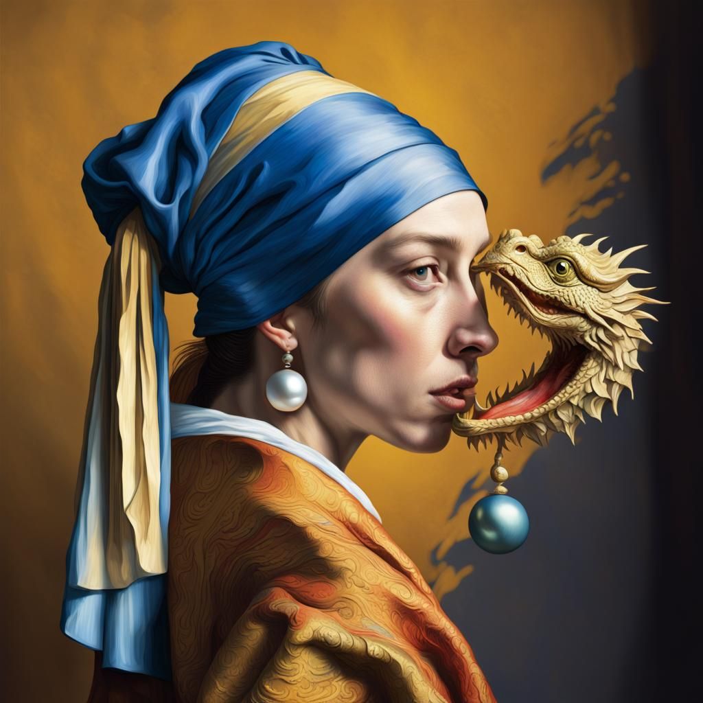 Dragon with Pearl Earring in Vermeer Style