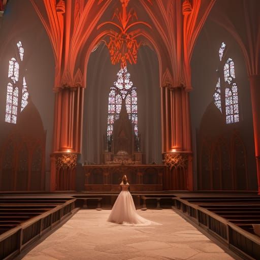 Dracula Bites Woman in Baroque Church: Detailed Matte Painti...