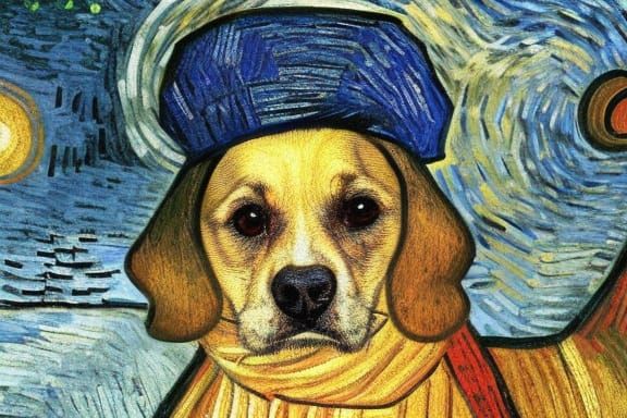 Christmas Dog in Renaissance and Post-Impressionist Styles