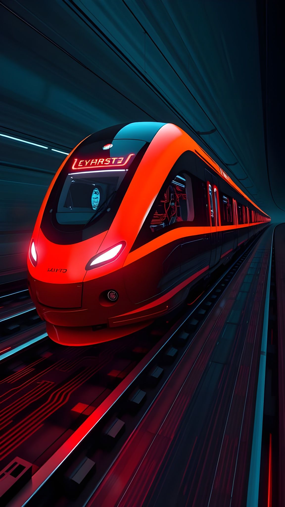 Cyberpunk Train Speeds Through Futuristic Landscape