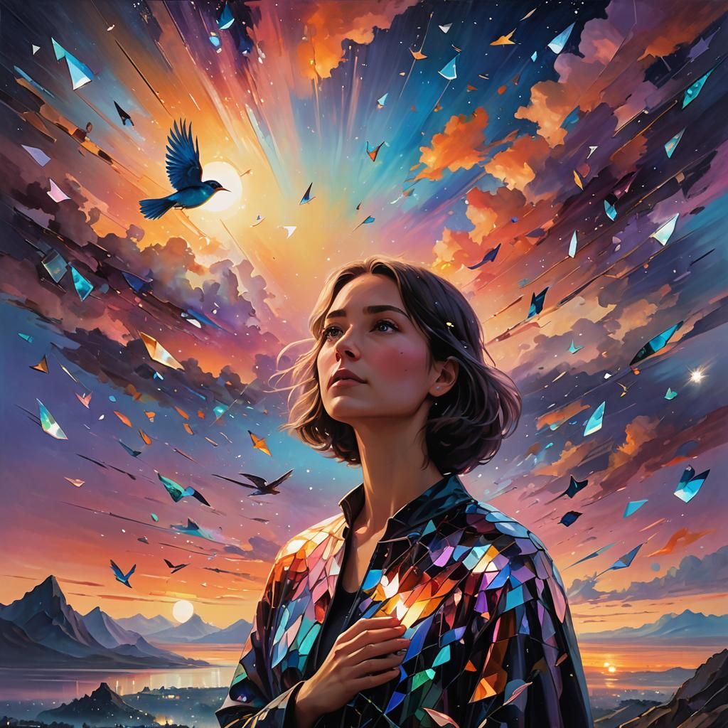 Cosmic Bird Over Chamomile and Jewel Path