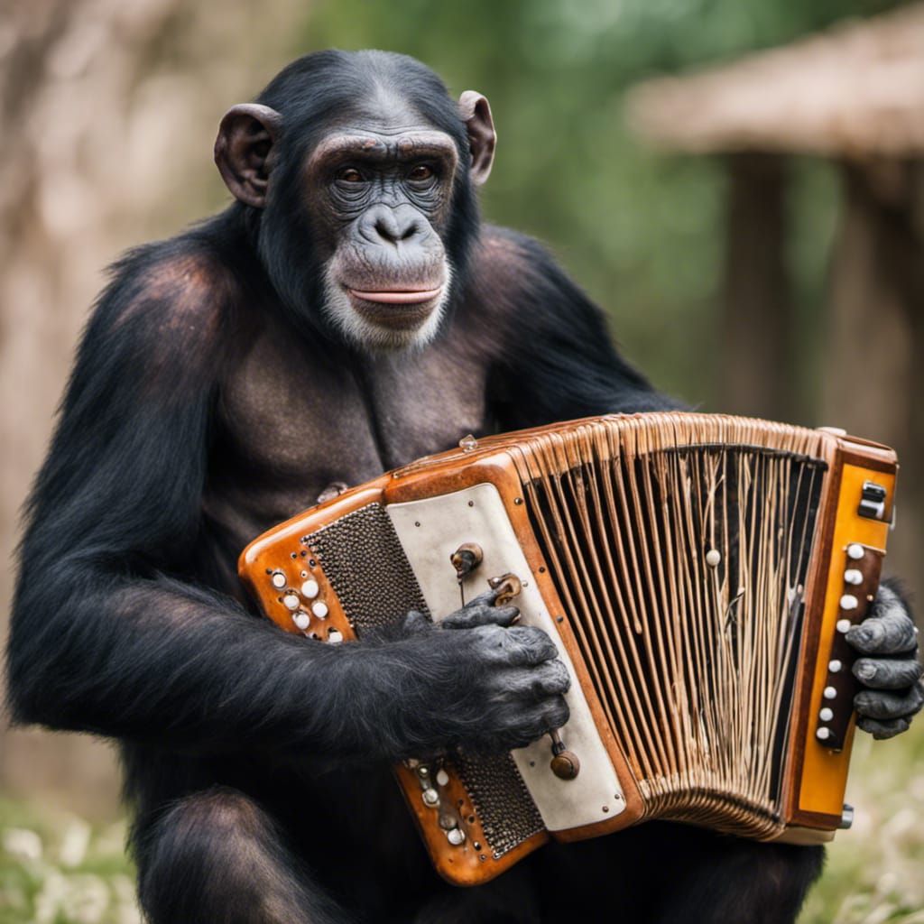 a chimp playing a squeeze box