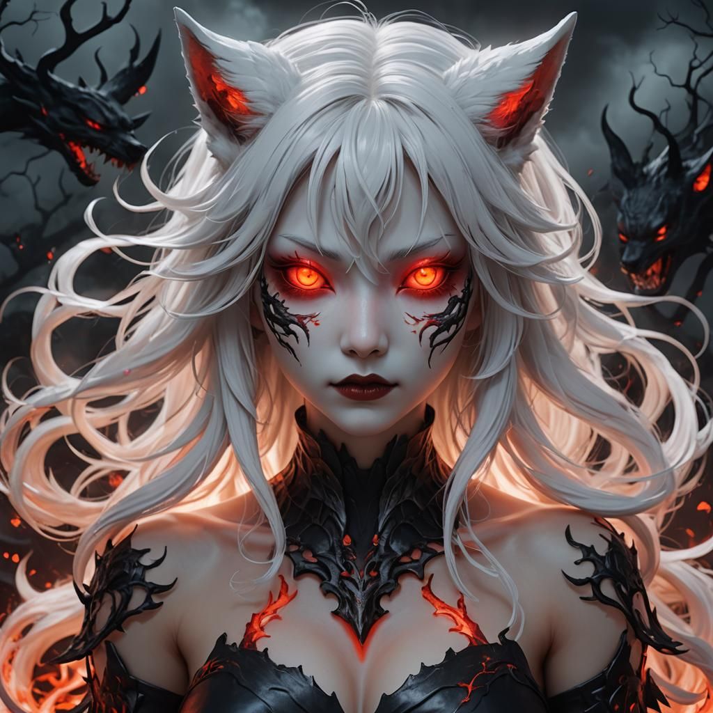 Kitsune Girl Possessed by Demon: 3D Anime Art