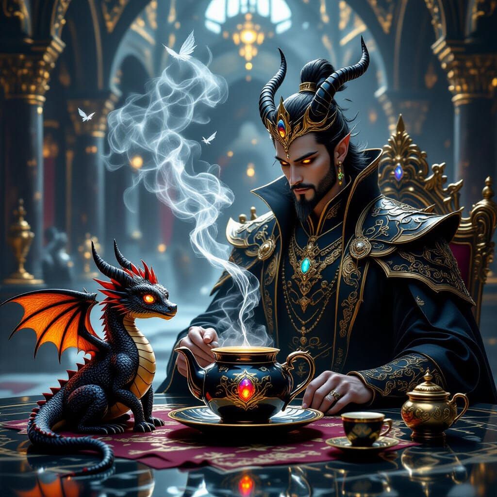 Dark Fantasy Tea Ceremony with Dragon Familiar