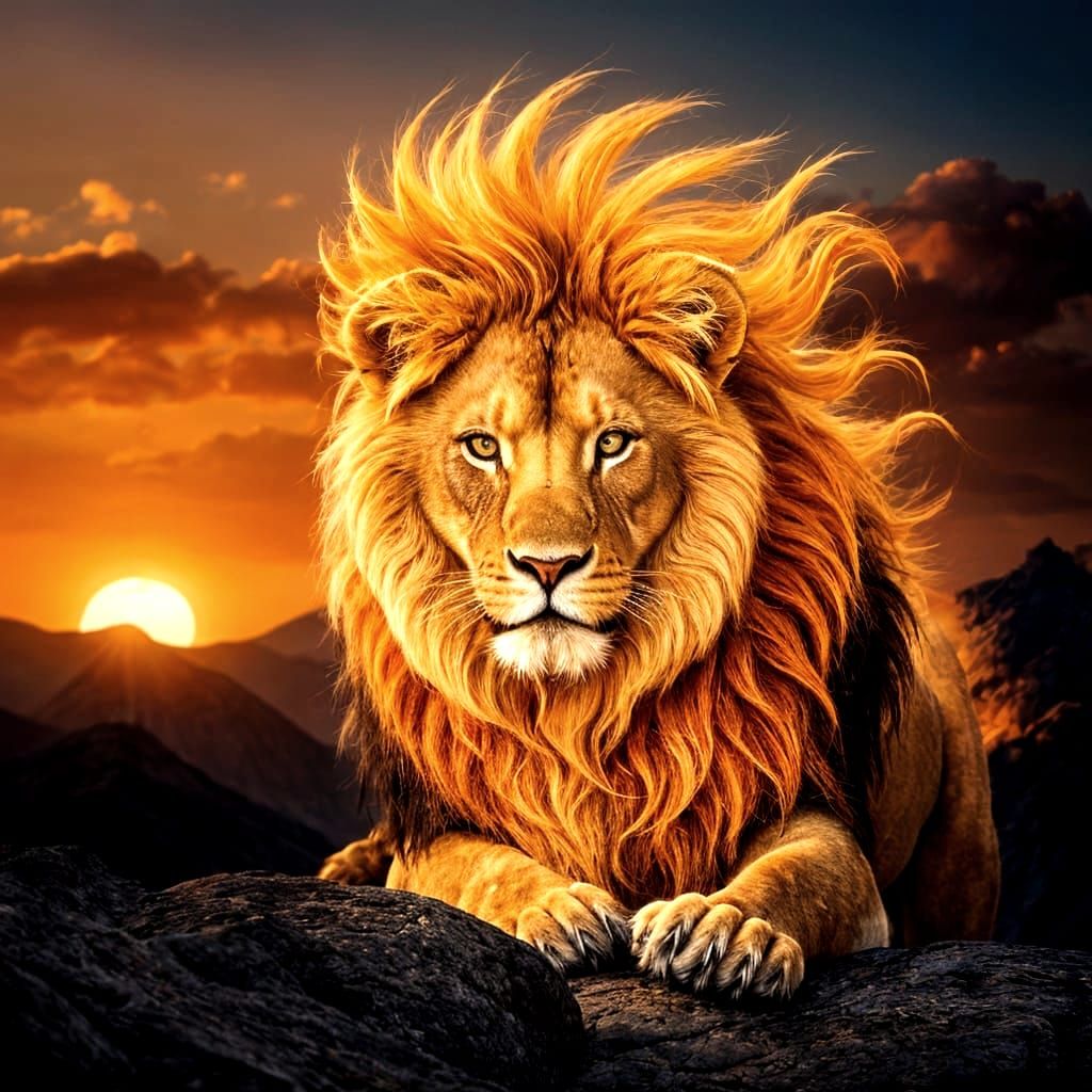 Fiery Lion Made of Swirling Light