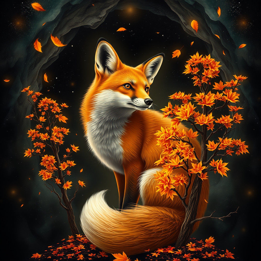 Fox Filled with Autumn Leaves in Astral Style