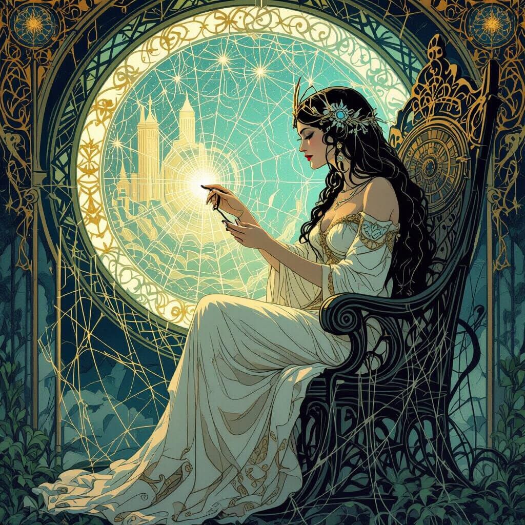 Mythical Spider Goddess Weaves Starlight Tapestry