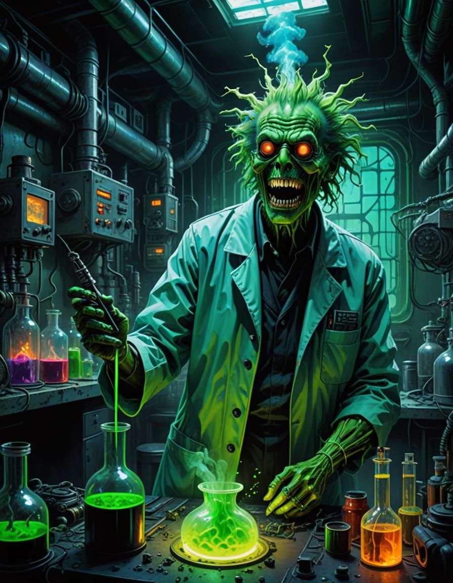 Biomechanical Laboratory Abomination in Neon-Lit Horror