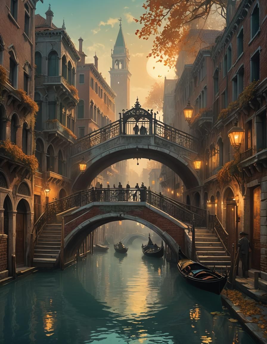 Venice in Autumn Mist Dark Fantasy Concept Art